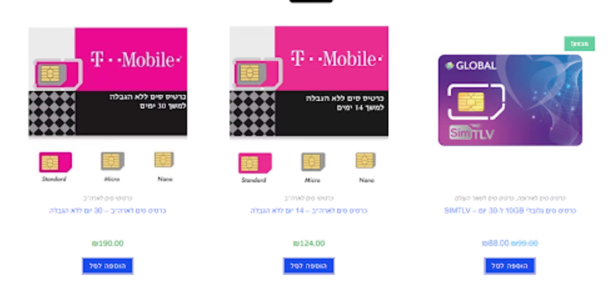 SIMTLV כרטיסי סים לארה"ב